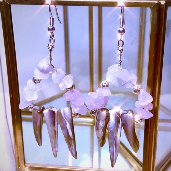 Handmade Crystal Earrings - Rose Quartz Dangle - Picture 1 of 3